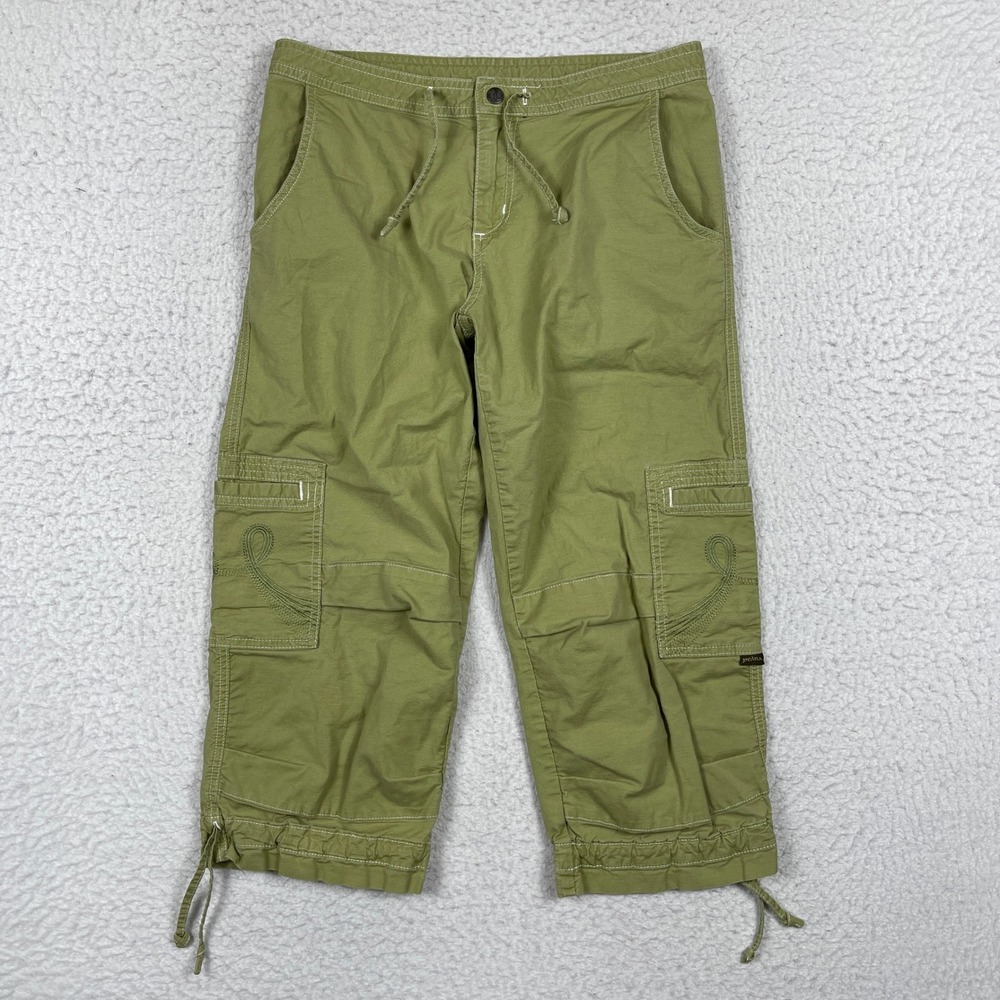 Prana Cargo Pants Womens S Green Capri Drawstring Hiking Gorpcore Utilitarian